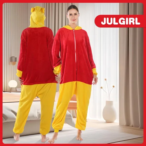 Vista 3 de JULGIRL Pijama unisex de franela para adultos, disfraz divertido de una pieza de animal para cosplay para mujeres y hombres