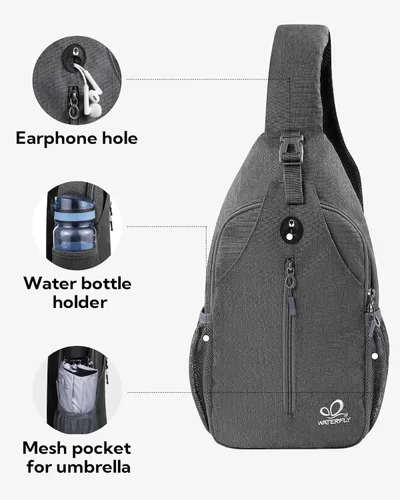 Vista 15 de Waterfly - Mochila cruzada tipo bandolera para viajes y caminatas, bolsa de pecho, Gris, talla única
