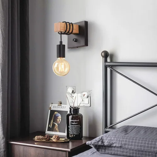 Vista 4 de Lightess - Aplique de pared industrial regulable negro con interruptor de encendido y apagado Dimmable On/Off Switch, Vintage Edison Style, Black
