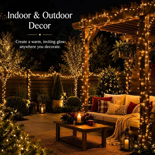 Vista 3 de Tira de luces de hadas de Navidad con cable negro de 33 pies, 100 luces LED para enchufar Extendable Black Lights with 8 Modes for Xmas Tree
