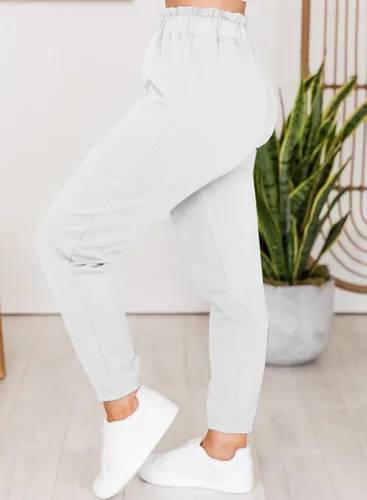 Vista 3 de EVALESS Pantalones deportivos de cintura elástica con volantes para mujer, pantalones de descanso cónicos para otoño, pantalones deportivos ligeros