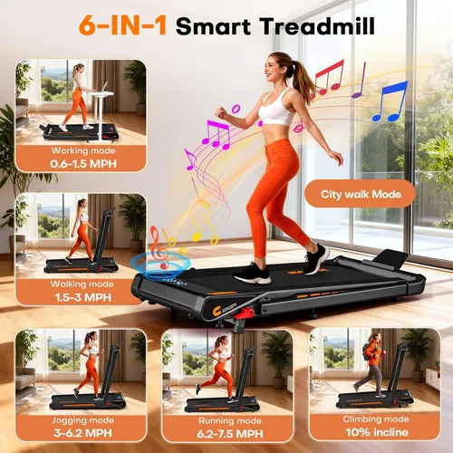 Vista 2 de Cinta de correr con altavoz, caminadora plegable 6 en 1 de 7.5 MPH para el hogar con aplicación compatible, almohadilla para caminar con 10%