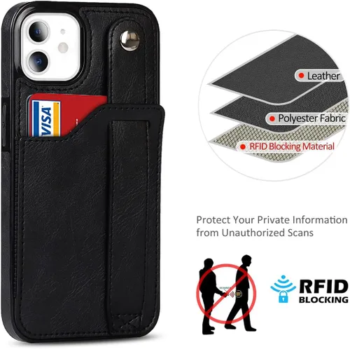 Vista 6 de Funda de teléfono diseñada para iPhone 11/Eleven con protector de pantalla, correa de muñeca ajustable, ranura para tarjeta de crédito, delgada, a
