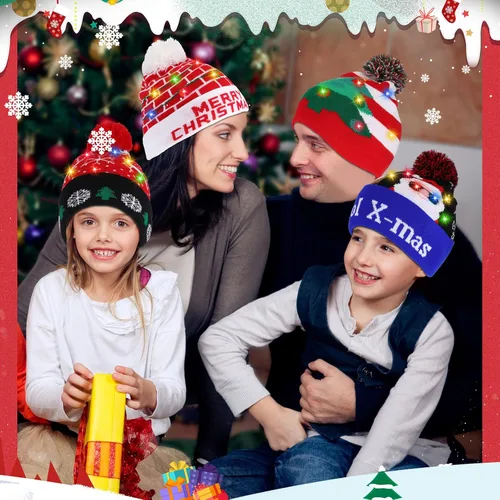 Vista 6 de 16 unidades de gorro de Navidad con luz LED, gorro feo de Navidad, gorro de punto de Navidad con luz unisex, gorro de invierno para Navidad