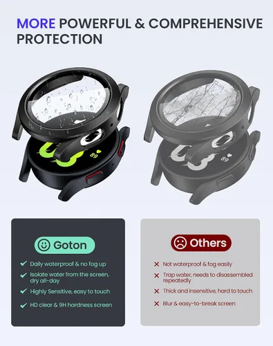 Vista 7 de Goton - Funda impermeable para Samsung Galaxy Watch 5 y 4 y FE, protector de pantalla de 40 mm con vidrio templado, 1 paquete de funda dura de PC