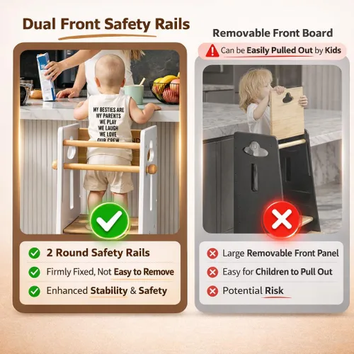 Vista 4 de COSYLAND - Taburete de pie para niños ajustables en altura - Taburete de cocina para niños súper estable con panel protector - Taburete de cocina
