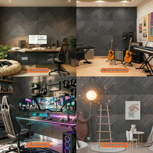 Vista 6 de BUBOS Paquete de 6 paneles acústicos autoadhesivos de pared, paneles acústicos de 23.6 x 23.6 pulgadas, paneles acústicos con patrón de madera 3D