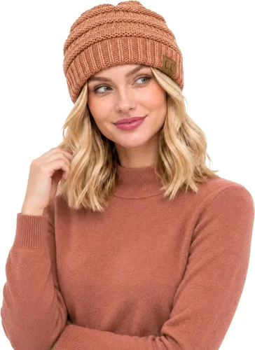 Vista 26 de C.C Exclusives Gorro de Punto de Cable - Gorros Gruesos, Suaves y Cálidos de Punto Grueso Chenille Teniente Mel Gris