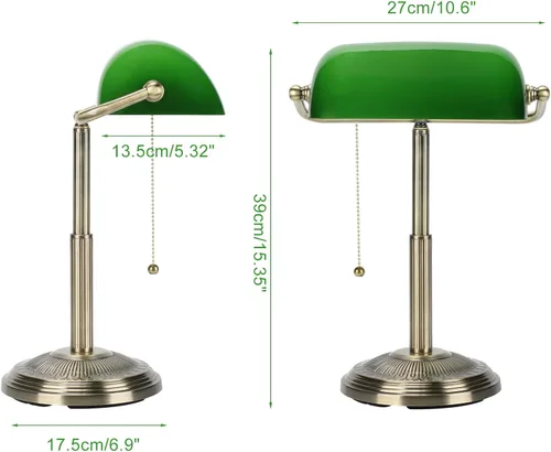Vista 5 de LINNMON Lámpara de Escritorio de Banquero, Lámpara Retro Verde, Lámpara Vintage con Interruptor de Cadena de Tirar para Oficina en el Hogar