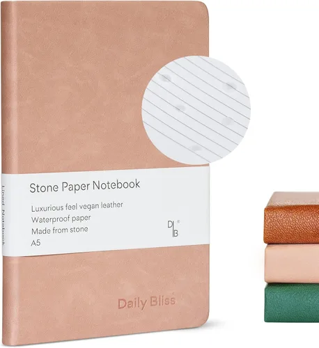 Vista 10 de Cuaderno de Papel de Piedra con Rayas Premium A5 Tapa Dura Diario de Cuero Vegano 160 Páginas Cuaderno Ejecutivo de Calidad Premium Para Hombres
