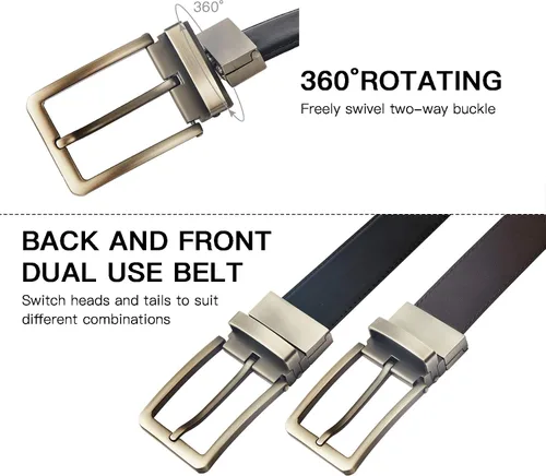 Vista 4 de BRASS TACKS LEATHERCRAFT Men's Vintage Business Handmade Reversible Genuine Leather Dress Belt Gift Box