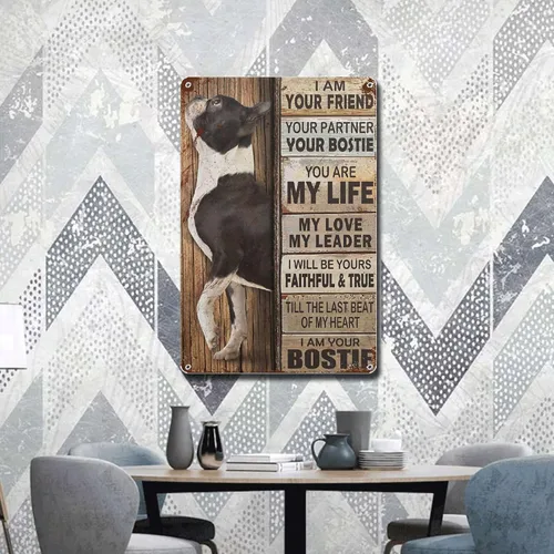 Vista 3 de Lygond Letrero de metal, letrero de hojalata vintage, arte de pared con texto en inglés "I Am Your Friend", regalo para amantes de bostie, amantes