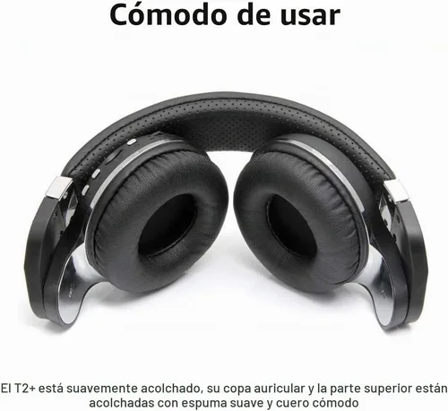 Vista 4 de Bluedio audífonos Bluetooth inalámbricos T2 Plus con micrófono, ranura para tarjeta SD y radio FM, color negro