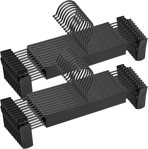 Vista 10 de NORTHERN BROTHERS Perchas para pantalones, paquete de 10 – Percha de plástico negro con clips – Ajustable, antideslizante, ahorro de espacio