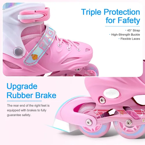 Vista 7 de Patines en línea ajustables para niños y niñas, patines de un solo rodillo para niños, mujeres, hombres, tamaño principiantes, exteriores e