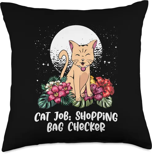 Vista 4 de Shopping Bag Checker Cat Mom Funny Cat Dad Humor Cat Lover Throw Pillow