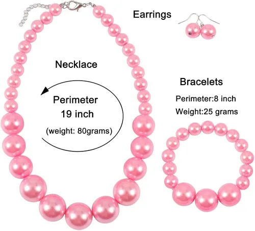 Vista 8 de Shineland - Juego de collar y pulsera de perlas de imitación grandes y grandes (rosa)