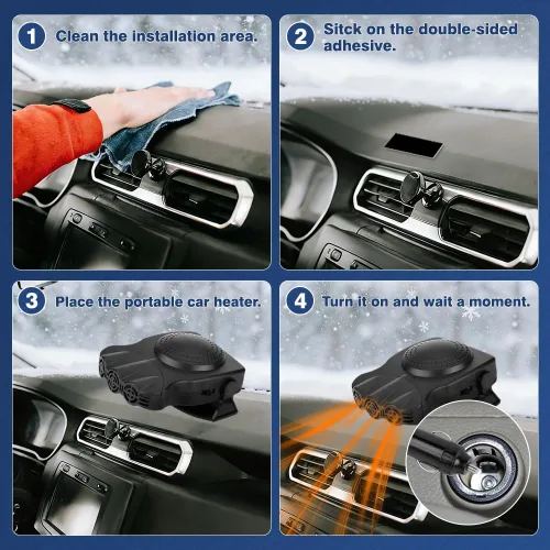 Vista 8 de MASO Calentador de automóvil, desempañador portátil de 12 V 150 W con ventilador de calefacción/refrigeración y encendedor de cigarrillos