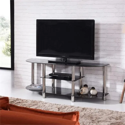 Vista 2 de Hodedah Import - Soporte de TV de vidrio templado extra ancho, color negro