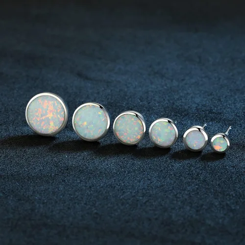 Vista 3 de White Gold Plated Sterling Silver Opal Stud Earrings 3mm-8mm Options, Simulated Opal Dot Studs Hypoallergenic Jewelry