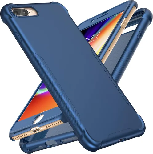 Vista 11 de ORETech Funda diseñada para iPhone 13 Mini con 2 protectores de pantalla de vidrio templado, textura de fibra de carbono policarbonato duro