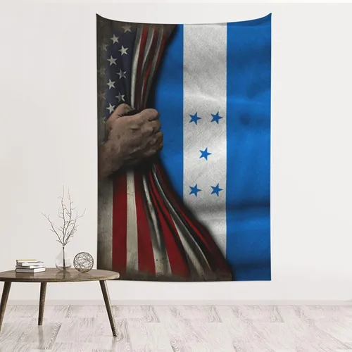 Vista 10 de Tapiz de mitad de bandera estadounidense y mitad de bandera de Nicaragua, 60 x 40 pulgadas, divertido tapiz estético, arte de pared para dormitorio