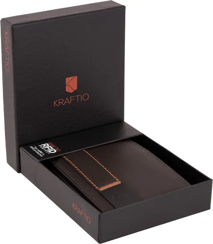 Vista 8 de KRAFTIQ CHARLES - Billetera de piel de napa marrón de alta calidad con protección RFID, seguro RFID, Marrón, Vintage