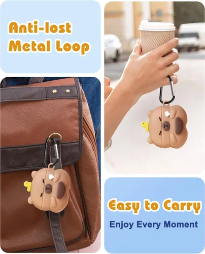 Vista 3 de Joyleop Funda para Airpods Pro 3 – Linda funda divertida para mujeres, niñas y niños 3D Kawaii Capybara Oso Diseño de dibujos animados Funda
