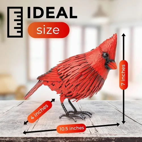 Vista 4 de Decoración de jardín de pájaro de metal con estatua cardenal, arte de metal para patio, esculturas y estatuas para exteriores, pájaro rojo grande