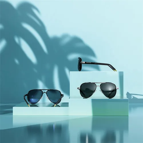 Vista 4 de ROCKNIGHT Lentes de sol polarizados estilo aviador para hombres y mujeres, lentes de sol con parte superior plana de metal, ligeras