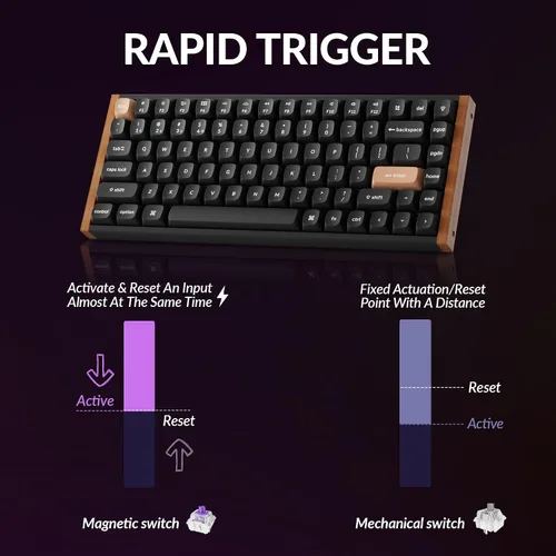 Vista 5 de Keychron Teclado mecánico inalámbrico personalizado K2 HE Rapid Trigger con efecto Hall Gateron interruptor magnético de doble riel, QMK 2.4 GHz