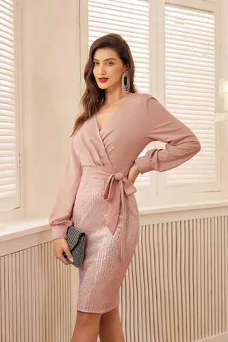 Vista 7 de GRACE KARIN Vestido de fiesta brillante con lentejuelas para mujer, vestido de cóctel ajustado con purpurina de manga larga