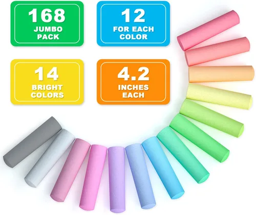Vista 3 de feela Paquete de 168 tizas para acera, juego de tizas para acera para niños, a granel, ideal para niños y familias, pintura en acera, pared