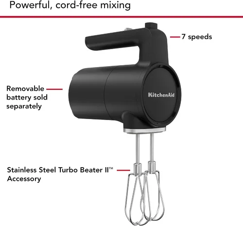 Vista 3 de KitchenAid Batidora de mano inalámbrica Go™: la batería se vende por separado, KHMR700, negro mate