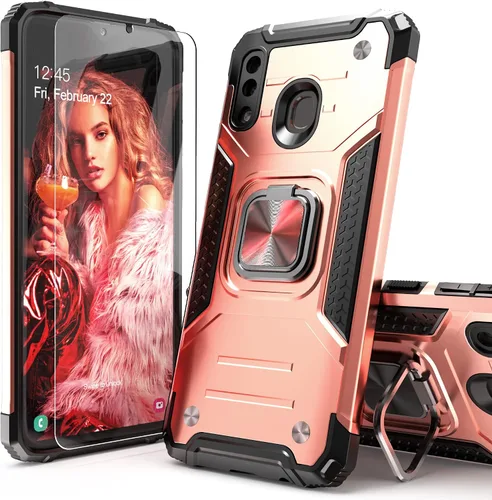Vista 11 de Funda para Galaxy A20 con protector de pantalla, a prueba de golpes, a prueba de caídas, ajuste delgado, con soporte de automóvil, cubierta Negro