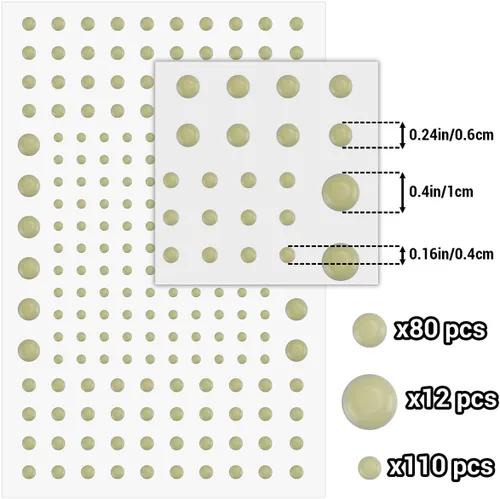 Vista 2 de 202 calcomanías de puntos abovedados que brillan en la oscuridad, calcomanías luminosas de pared para techo, diferentes tamaños, fluorescentes