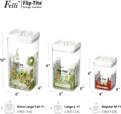 Vista 7 de Felli Flip Tite - Recipiente de almacenamiento de alimentos acrílico con tapa, 6 pulgadas, XL, con sello de anillo hermético y cierre abatible