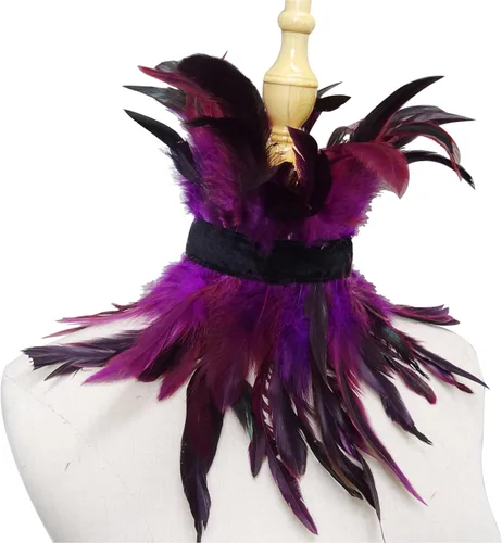 Vista 3 de L'vow - Gargantilla estilo victoriano de plumas naturales para Halloween Cosplay