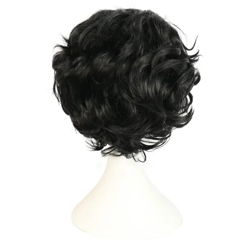 Vista 4 de Peluca negra para hombre, corta, esponjosa, rizada, color negro Negro (Natural Black)