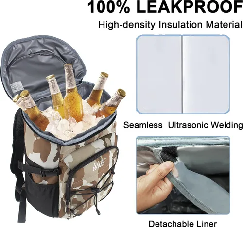 Vista 3 de WOLT Mochila enfriadora, 24 latas aisladas, a prueba de fugas, ligera y suave, enfriador de camping, enfriador de playa de gran capacidad, mochila