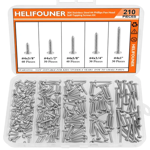 Vista 8 de HELIFOUNER - Juego de 250 tornillos para madera Phillips Pan Head Autorroscantes #2 x 1/4" 3/8" 1/2" 5/8" 3/4", kit surtido de 250 tornillos