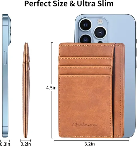 Vista 52 de Cartera Chelmon Slim RFID - Cartera de bolsillo frontal minimalista para tarjetas de crédito delgadas