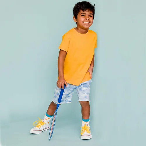 Vista 4 de Mightly Pantalones cortos hasta la rodilla para niños y niñas Ropa de algodón orgánico para niños y niñas, nube azul, 5, Nube azul