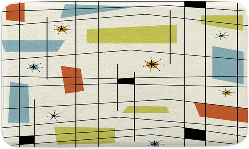 Vista 3 de Alfombra de baño de mediados de siglo, alfombra de baño estética abstracta geométrica de mediados de siglo, color verde azulado, retro, cuadrícula