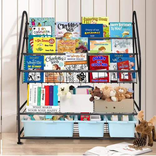 Vista 9 de aboxoo Estantería de metal para niños, grande, independiente, para habitación de los niños, organizador de juguetes de 32 pulgadas, estantería