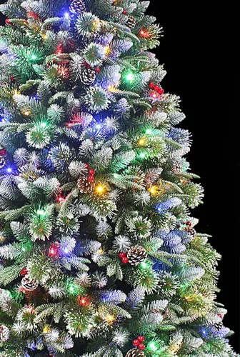 Vista 7 de Árbol de Navidad de pino flocado súper doble preiluminado con luces LED que cambian de color (5 pies preiluminado)