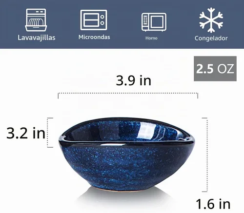 Vista 2 de vicrays Cuencos de Cerámica para Salsa de Inmersión – Pequeñas Tazas de Salsa para Charcutería, Platos de Aceite para Condimentos de Preparación Azul