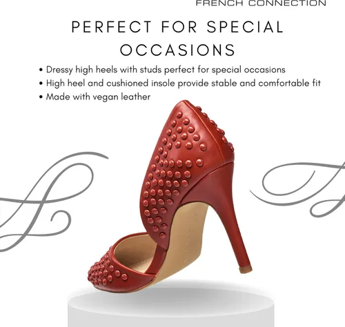 Vista 4 de French Connection Forever - Zapatos de tacón alto para mujer, puntiagudos y cerrados, zapatos de vestir con tachuelas