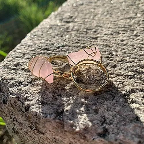 Vista 5 de SISMIURRA Handmade Crystal Gold Rings for Women Healing Raw Stones Ring, 18k Gold Plated Adjustable Ring, Statement Gemstone Natural Irregular