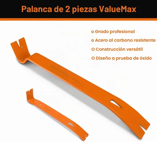 Vista 3 de ValueMax Juego de 2 barras planas de palanca, incluye mini barra de palanca de 7-1/2 pulgadas, extractor de uñas resistente de 15 pulgadas, barra